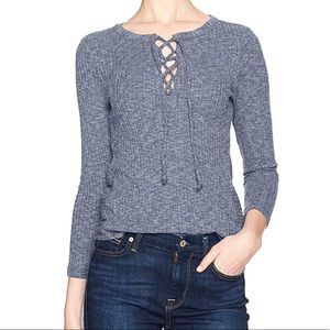 Lucky Brand Women’s Lace-up Rib Top Blue Small